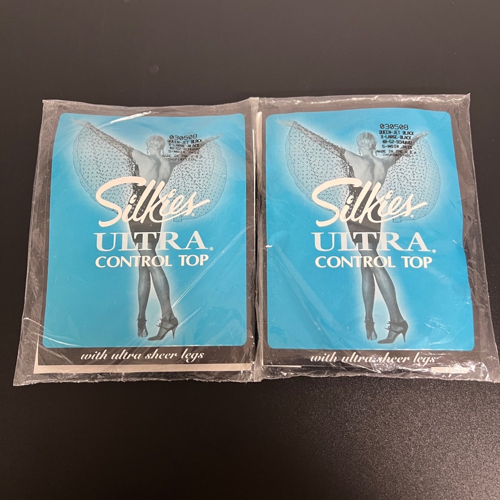 2 Pack Silkies Ultra Control Top Pantyhose Jet Black X-Large Sheer Leg
